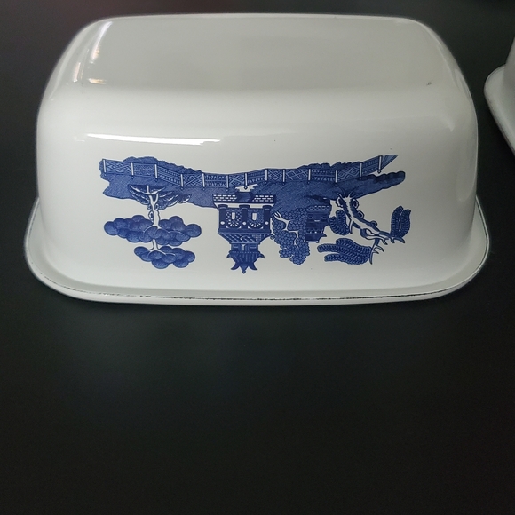 (2) Enamel Willow Blue 3 1/2" x 5 1/2" Rectangular Metal Bakers Johnson Brothers - Picture 5 of 9